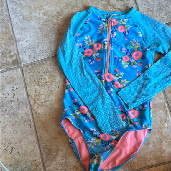 NWOT Cat & Jack Kids Swim Rashguard - Blue and Pink Floral - Picture 1 of 3